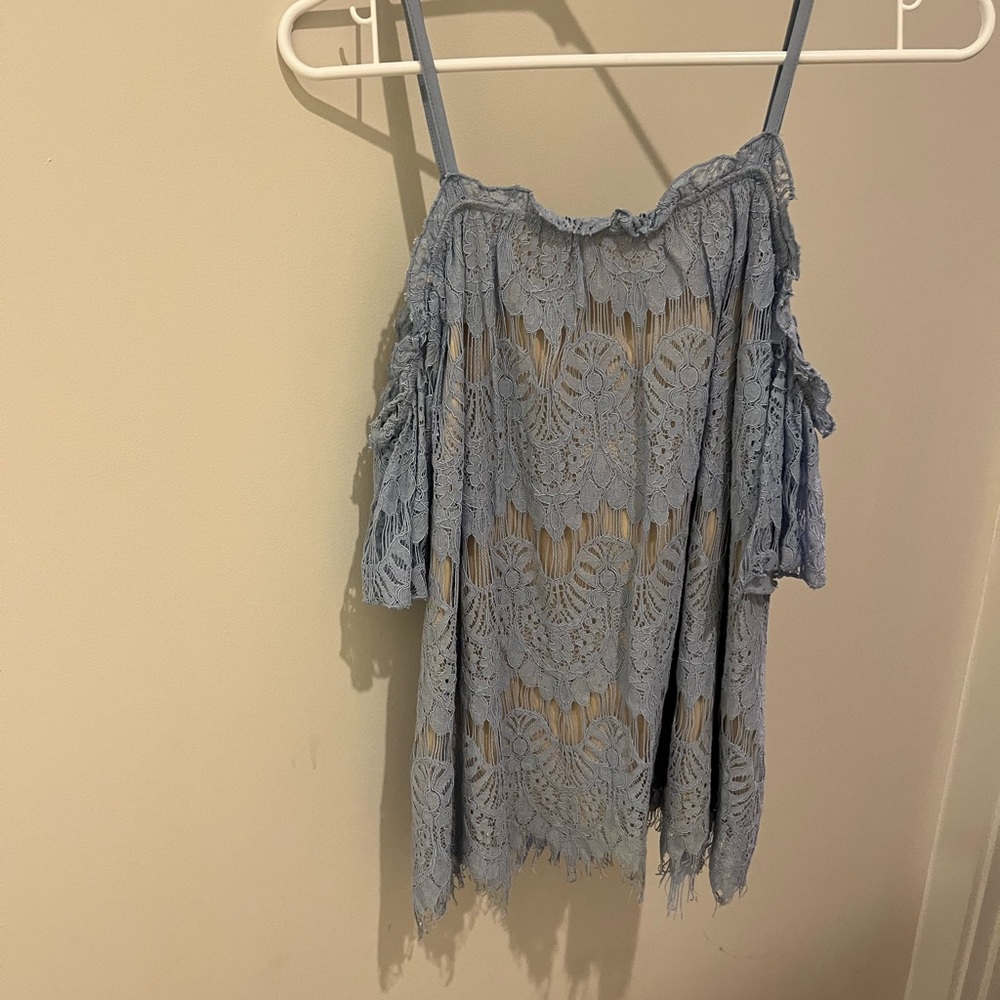 Elegant Lace Off-Shoulder Top in Blue